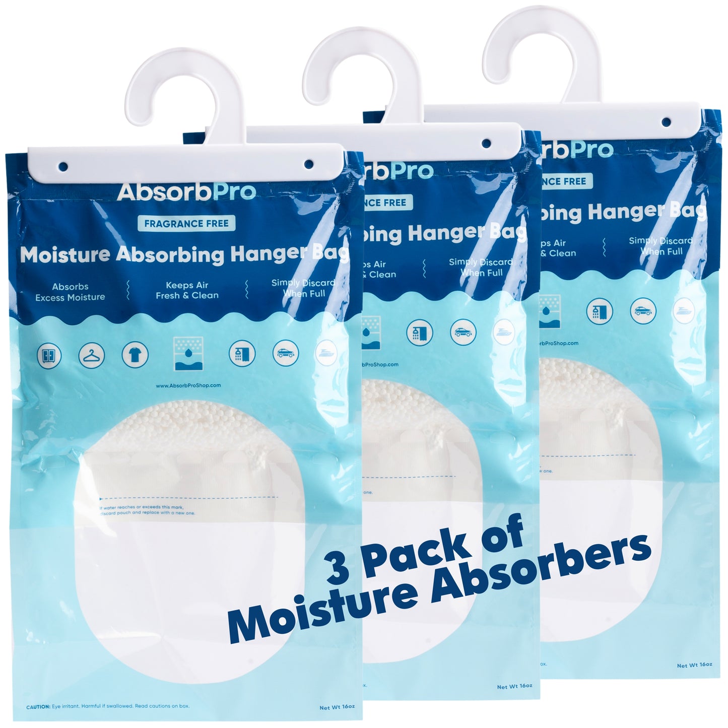 Absorb Pro - 16 oz Moisture Absorbing Hanger Bag Fragrance Free 3-Pack