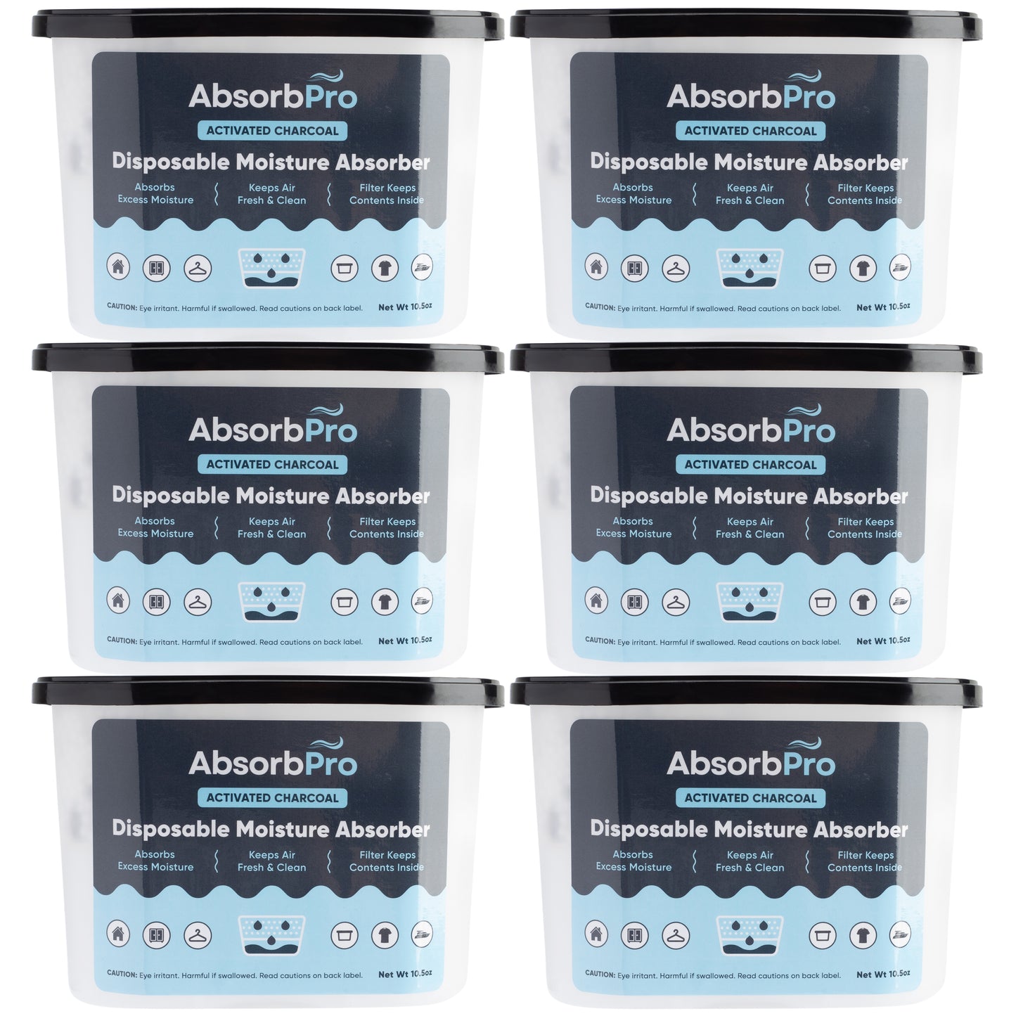 Absorb Pro - 10.5 oz Moisture Absorber Tub with Activated Charcoal 6-Pack