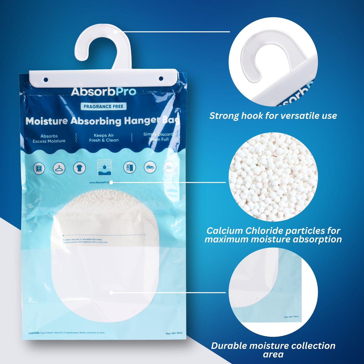 Absorb Pro - 16 oz Moisture Absorbing Hanger Bag Fragrance Free 3-Pack