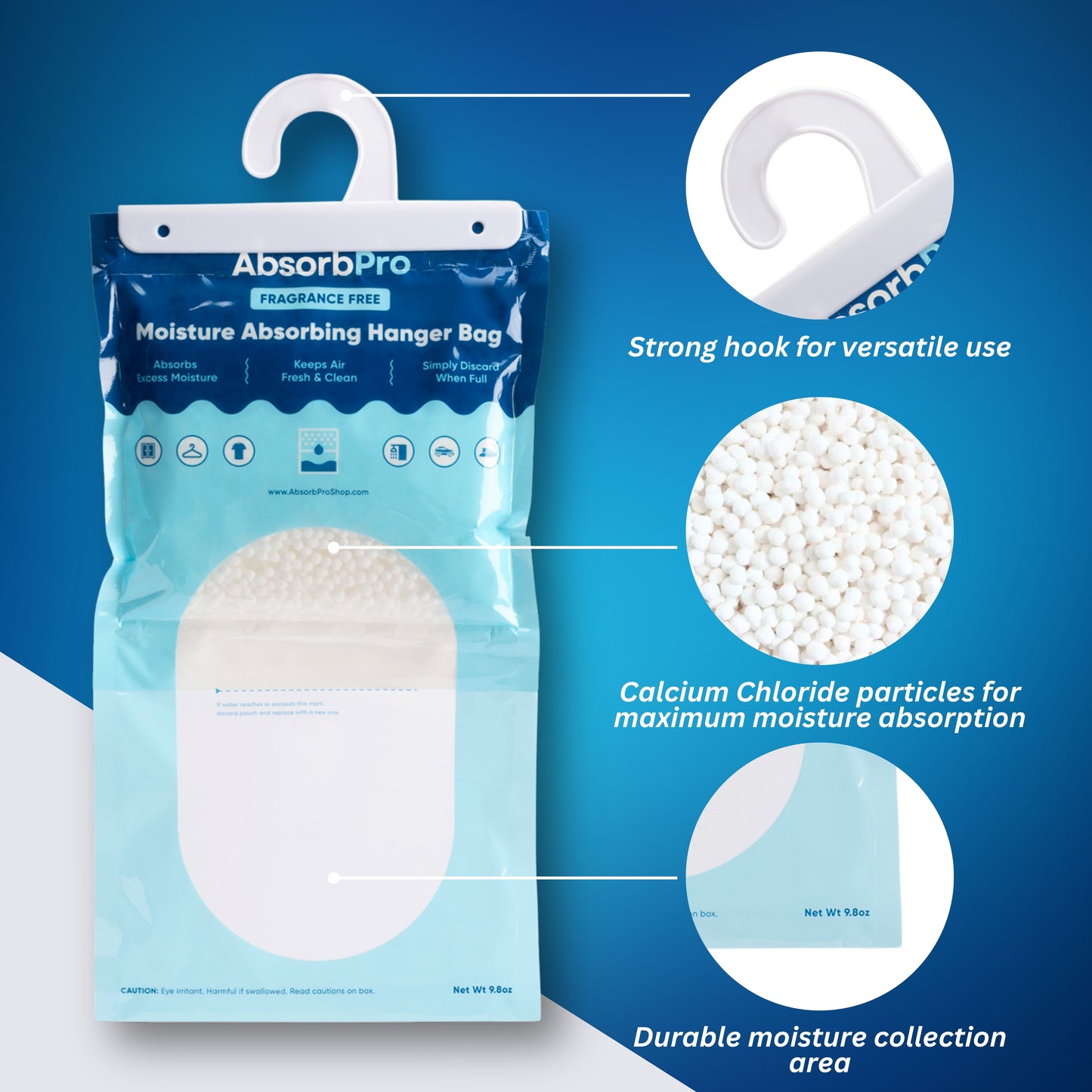 Absorb Pro - 9.8 oz Moisture Absorbing Hanger Bag Fragrance Free 10-Pack