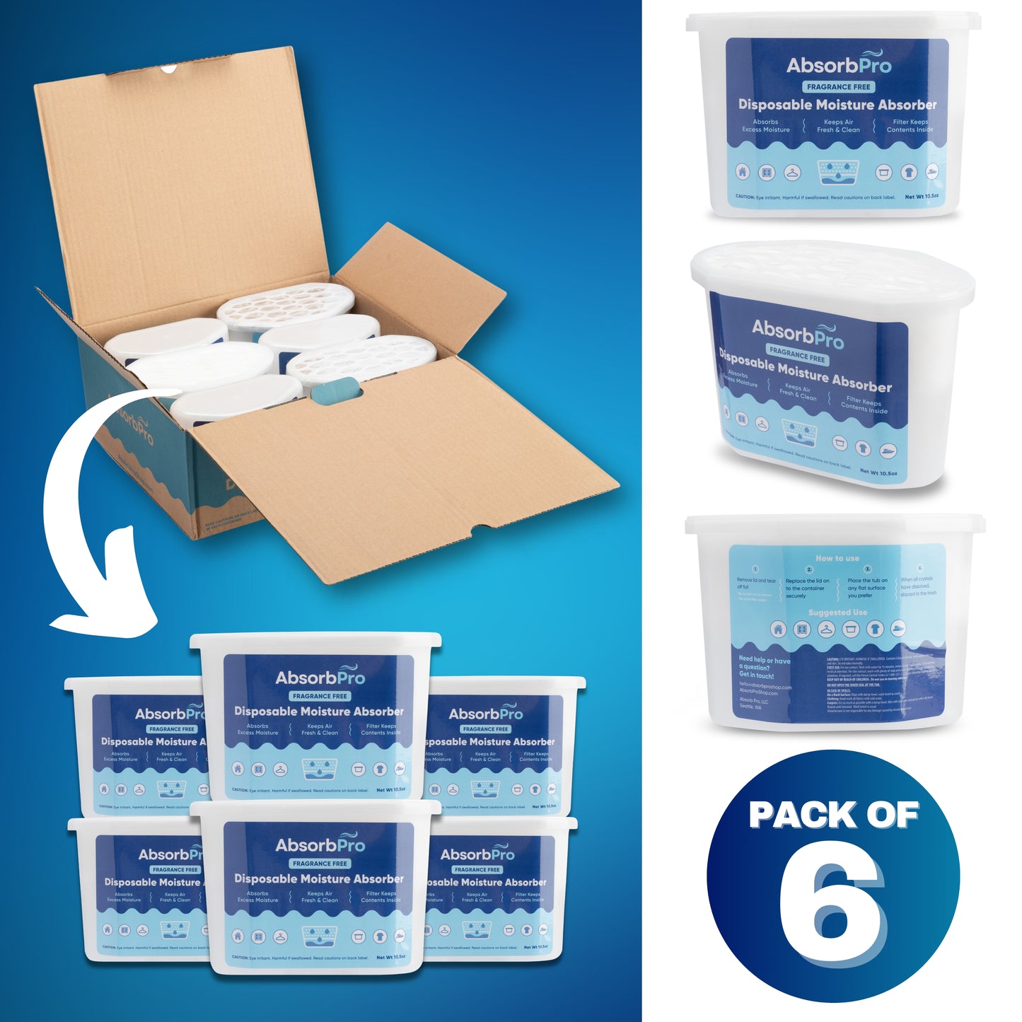 Absorb Pro - 10.5 oz Moisture Absorber Tub Fragrance Free 6-Pack